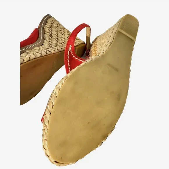Bamboo Slingback Red Canvas Espadrille Platform Peep Toe Size 10 New - Picture 5 of 6